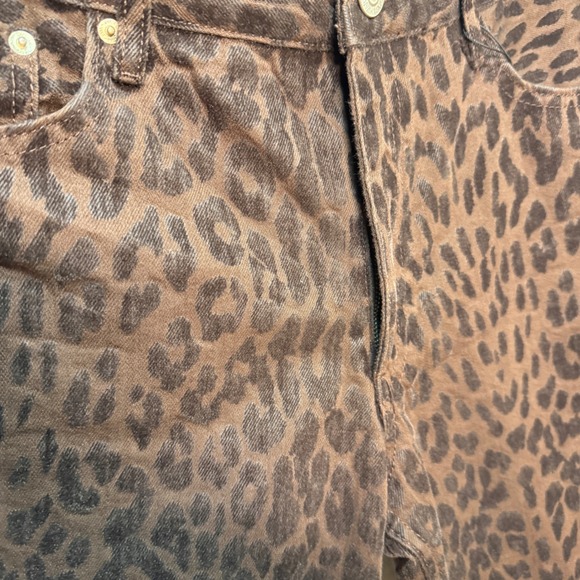 Zara Mid-RiseStraight Crop Leg Flocked Jeans Brown Animal Print Womens Size 6 - Picture 4 of 6